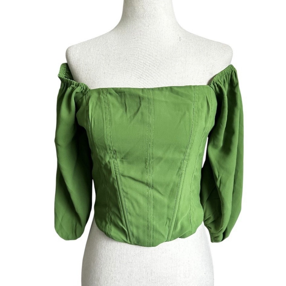 Abercrombie & Fitch Women Small Off Shoulder Shirt Crop Top Green | 6-10